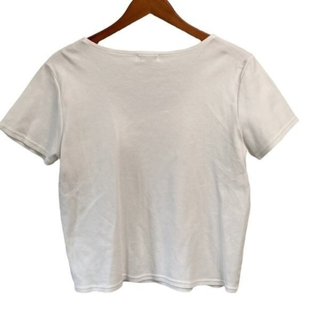 PARADISO Clothes Line Beaded Short Sleeve Cropped Tee Top Cotton Scoop Neck Cute - Picture 5 of 11